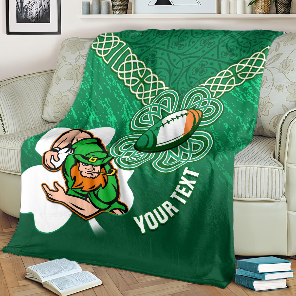 Custom Ireland Rugby Blanket 2024 Irish Shamrocks With Celtic Pattern