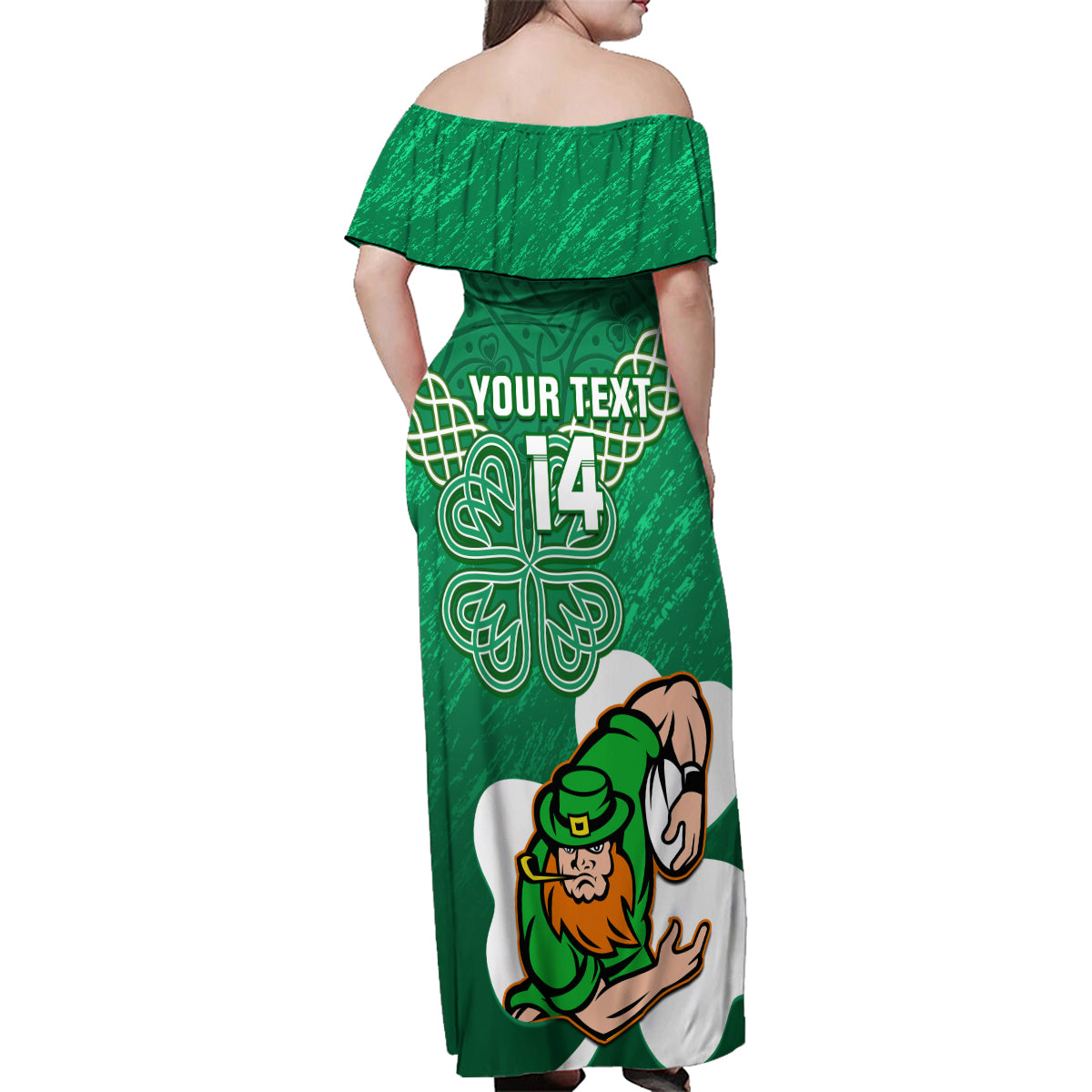 Custom Ireland Rugby Family Matching Off Shoulder Maxi Dress and Hawaiian Shirt 2024 Irish Shamrocks With Celtic Pattern - Wonder Print Shop