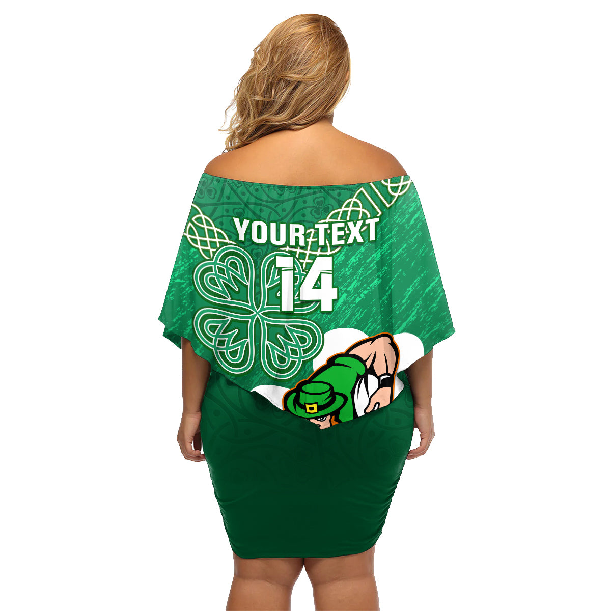 Custom Ireland Rugby Family Matching Off Shoulder Short Dress and Hawaiian Shirt 2024 Irish Shamrocks With Celtic Pattern - Wonder Print Shop
