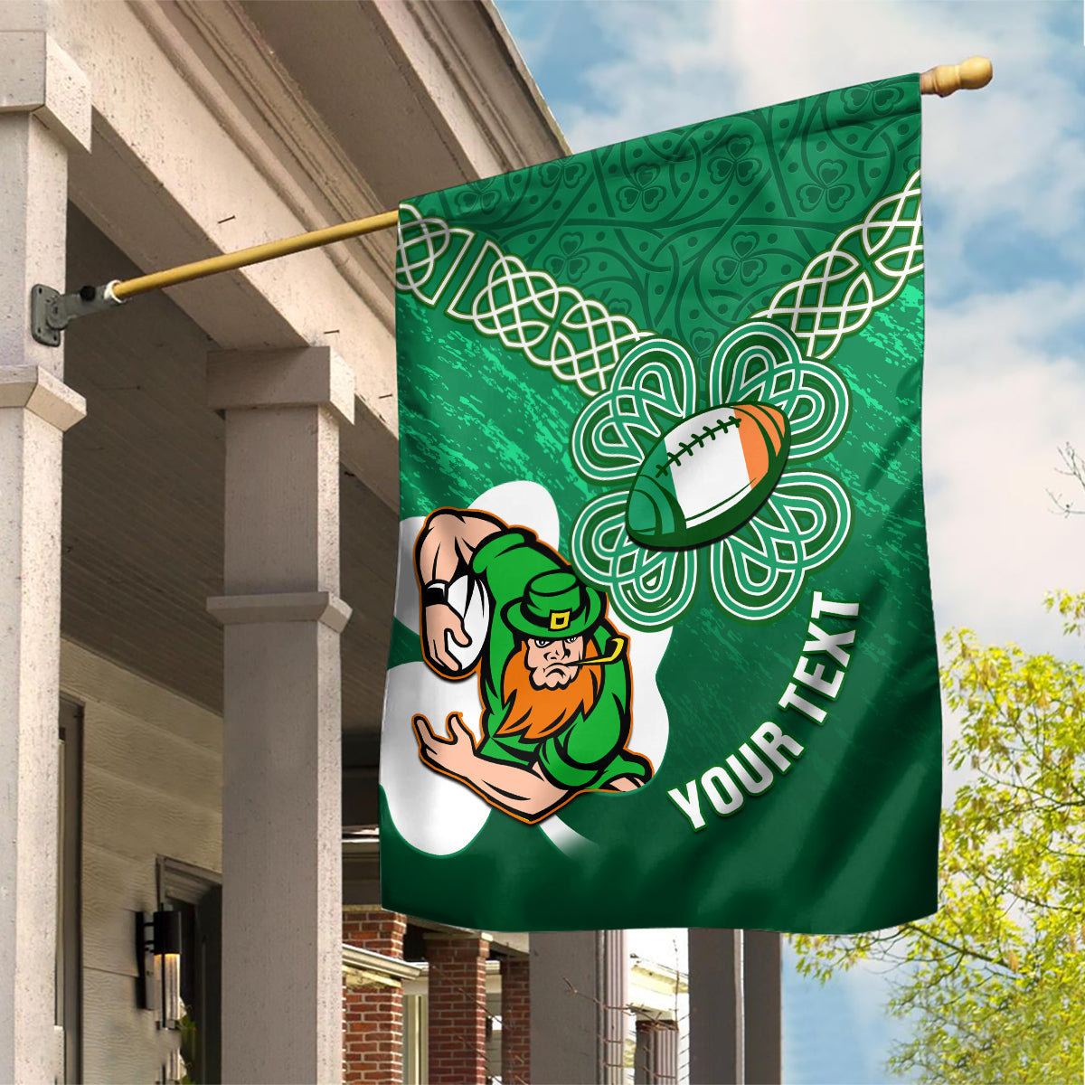 Custom Ireland Rugby Garden Flag 2024 Irish Shamrocks With Celtic Pattern - Wonder Print Shop