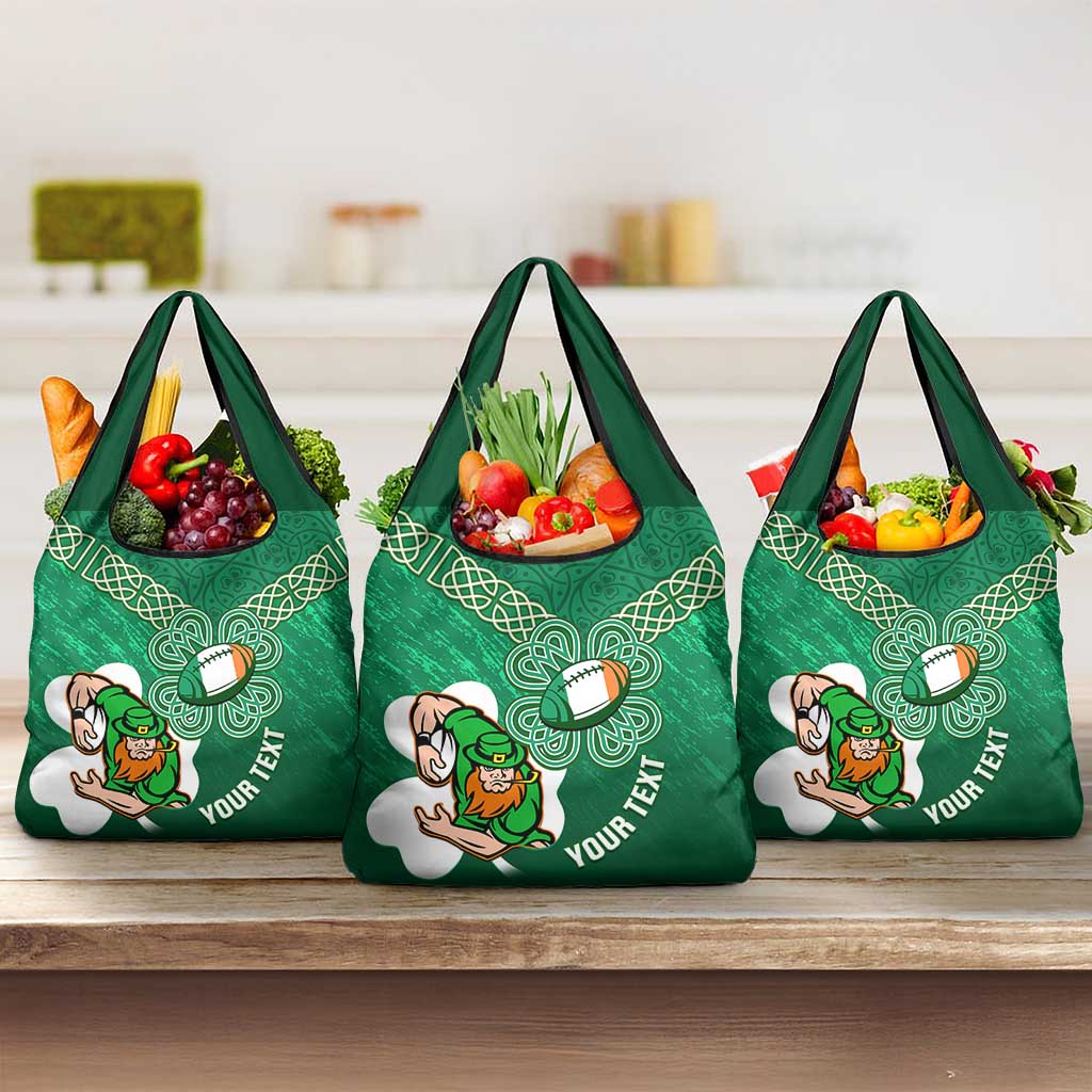 Custom Ireland Rugby Grocery Bag Irish Shamrocks With Celtic Pattern