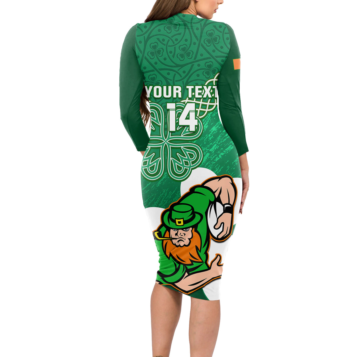 Custom Ireland Rugby Long Sleeve Bodycon Dress 2024 Irish Shamrocks With Celtic Pattern - Wonder Print Shop