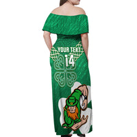 Custom Ireland Rugby Off Shoulder Maxi Dress 2024 Irish Shamrocks With Celtic Pattern - Wonder Print Shop