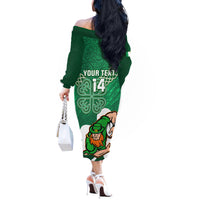 Custom Ireland Rugby Off The Shoulder Long Sleeve Dress 2024 Irish Shamrocks With Celtic Pattern - Wonder Print Shop