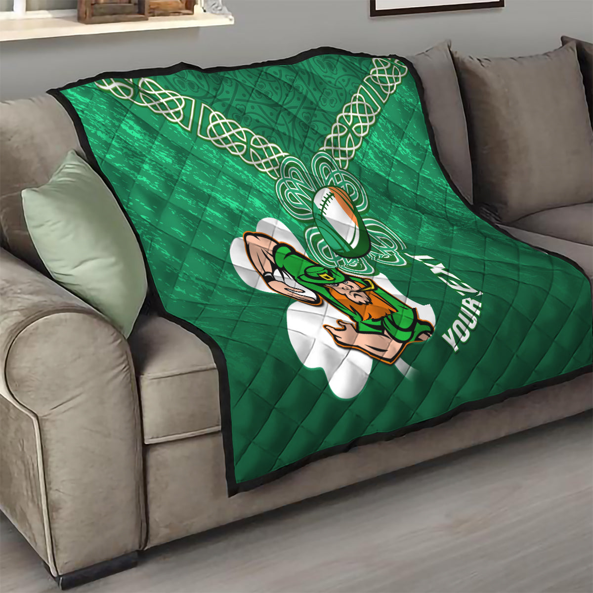 Custom Ireland Rugby Quilt 2024 Irish Shamrocks With Celtic Pattern - Wonder Print Shop
