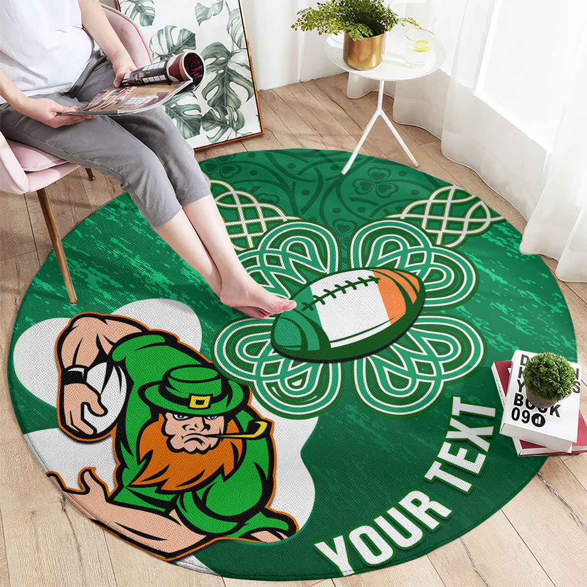 Custom Ireland Rugby Round Carpet 2024 Irish Shamrocks With Celtic Pattern