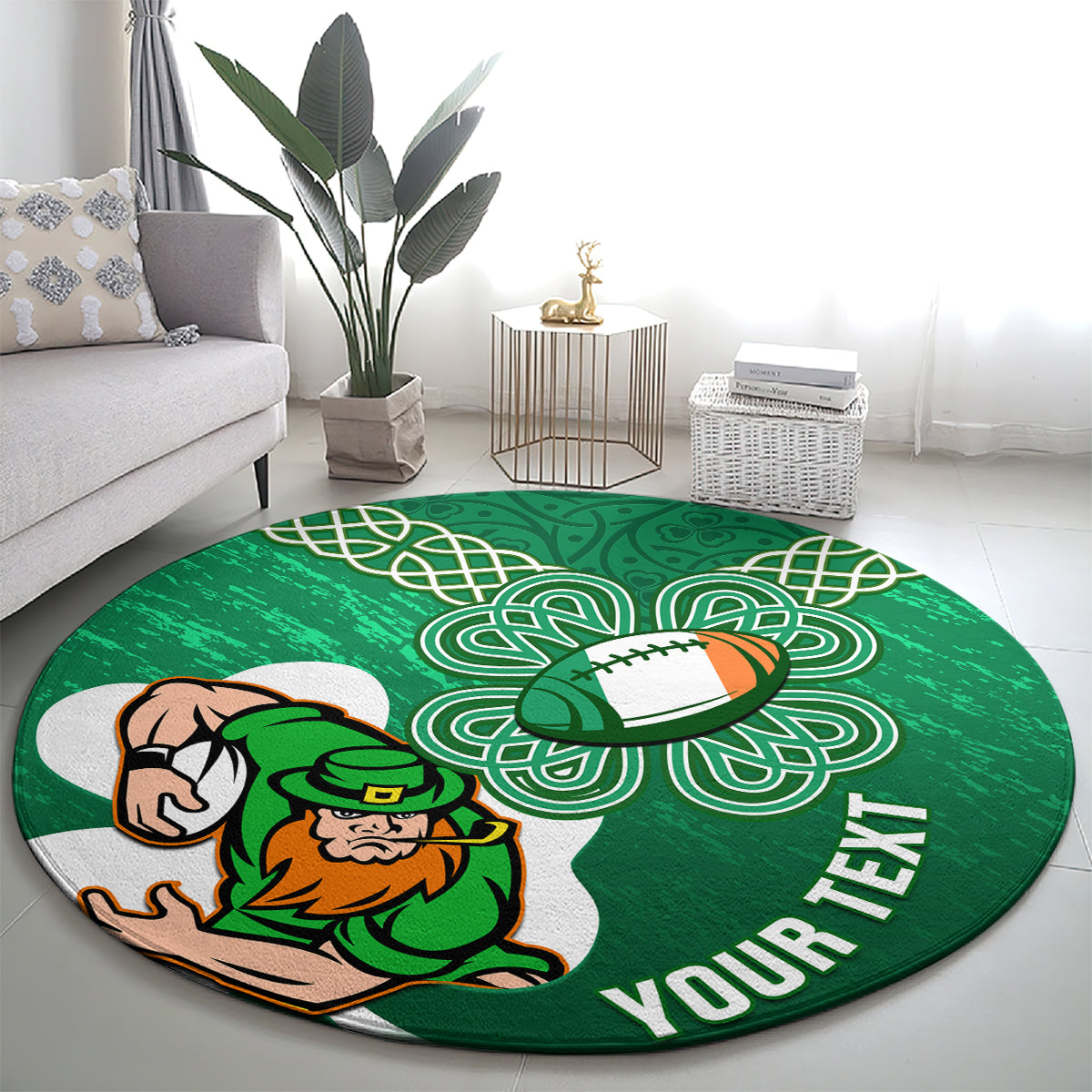 Custom Ireland Rugby Round Carpet 2024 Irish Shamrocks With Celtic Pattern
