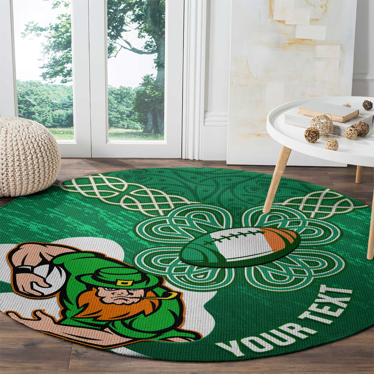 Custom Ireland Rugby Round Carpet 2024 Irish Shamrocks With Celtic Pattern