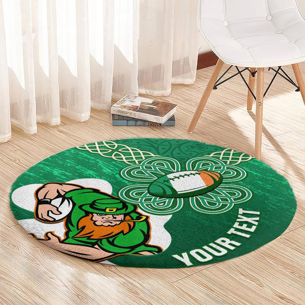 Custom Ireland Rugby Round Carpet 2024 Irish Shamrocks With Celtic Pattern
