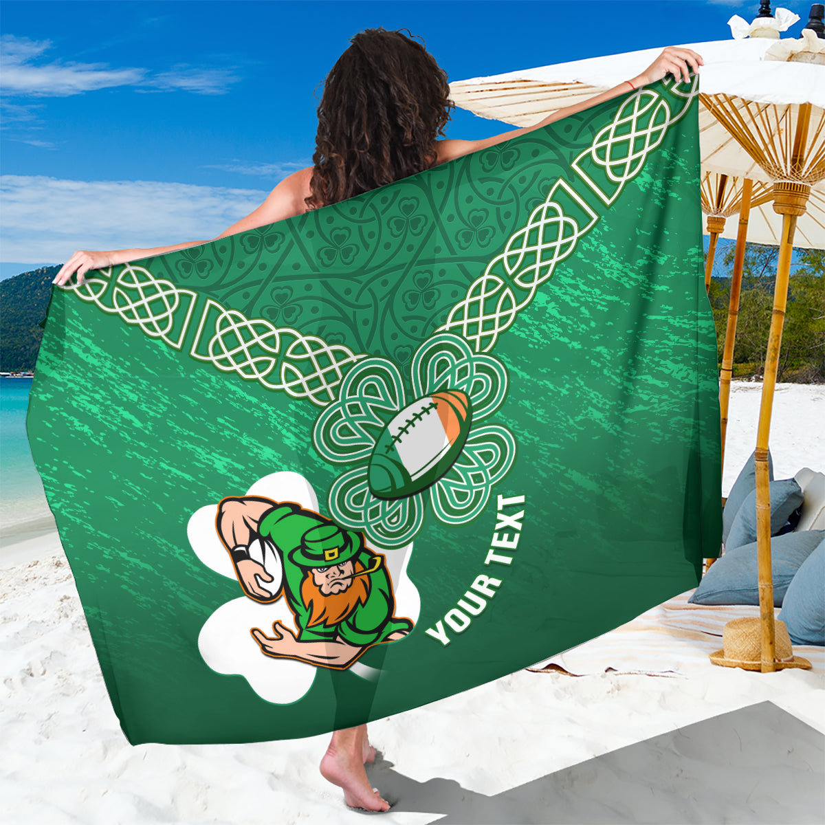 Custom Ireland Rugby Sarong 2024 Irish Shamrocks With Celtic Pattern - Wonder Print Shop