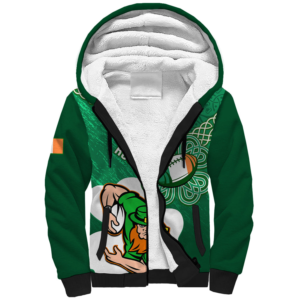 Custom Ireland Rugby Sherpa Hoodie 2024 Irish Shamrocks With Celtic Pattern - Wonder Print Shop