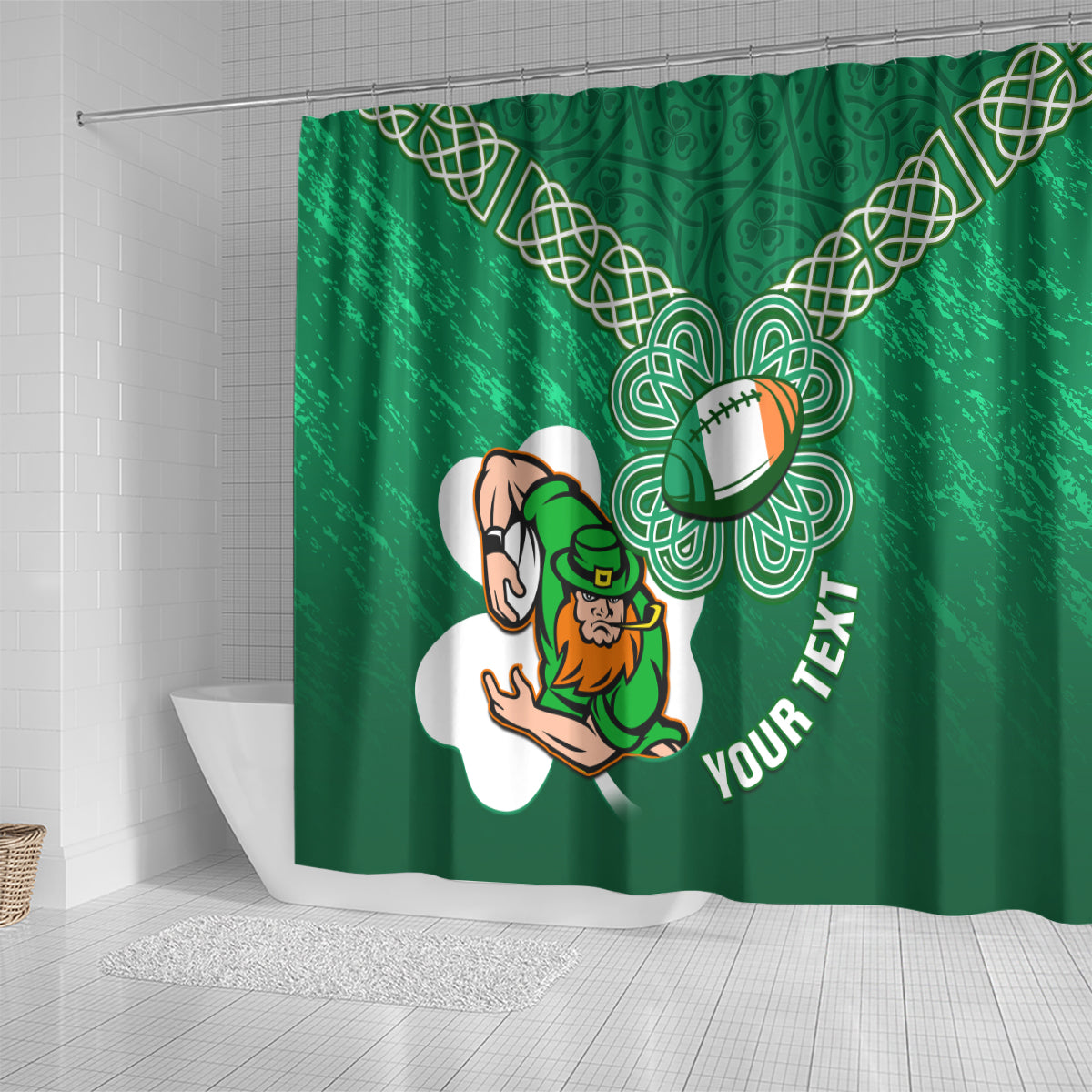 Custom Ireland Rugby Shower Curtain 2024 Irish Shamrocks With Celtic Pattern