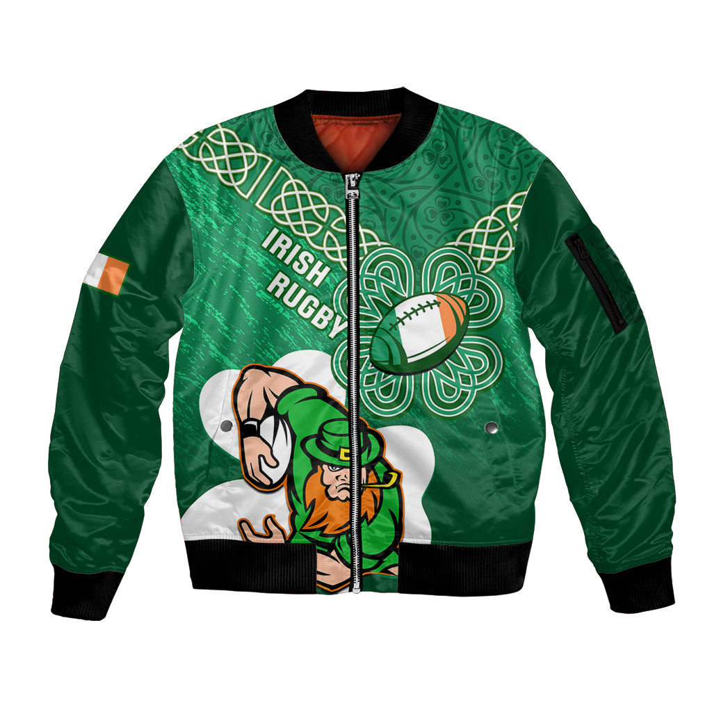 Custom Ireland Rugby Sleeve Zip Bomber Jacket 2024 Irish Shamrocks With Celtic Pattern - Wonder Print Shop