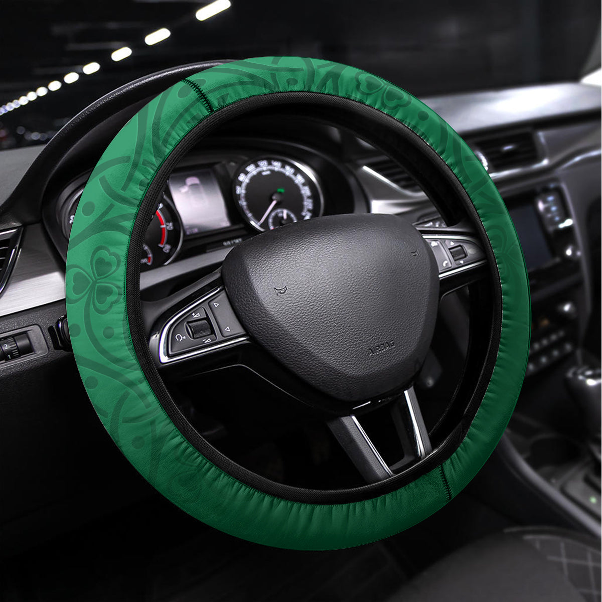 Ireland Rugby Steering Wheel Cover 2024 Irish Shamrocks With Celtic Pattern - Wonder Print Shop