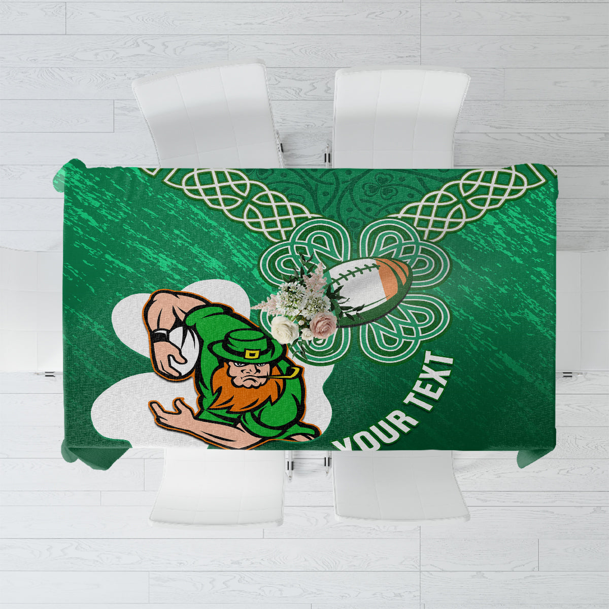 Custom Ireland Rugby Tablecloth 2024 Irish Shamrocks With Celtic Pattern - Wonder Print Shop