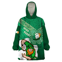 Custom Ireland Rugby Wearable Blanket Hoodie 2024 Irish Shamrocks With Celtic Pattern - Wonder Print Shop
