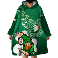 Custom Ireland Rugby Wearable Blanket Hoodie 2024 Irish Shamrocks With Celtic Pattern - Wonder Print Shop