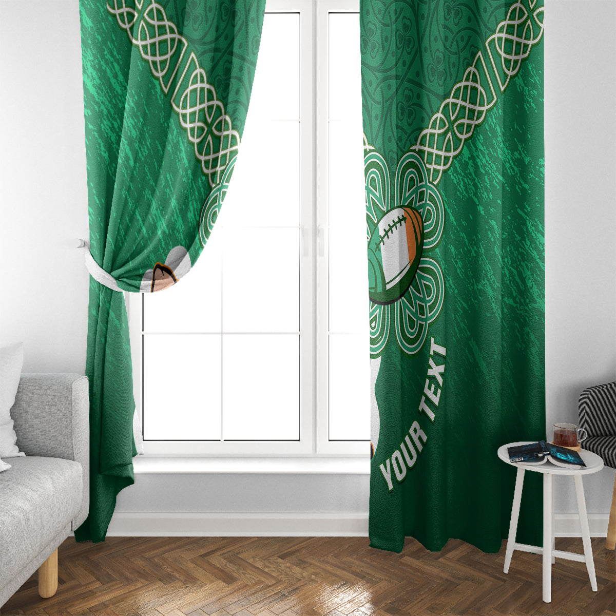 Custom Ireland Rugby Window Curtain 2024 Irish Shamrocks With Celtic Pattern - Wonder Print Shop