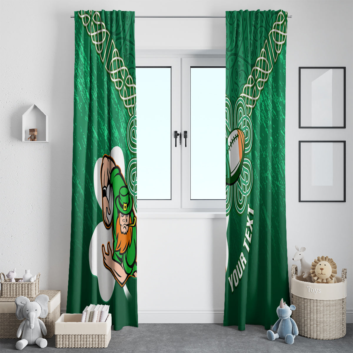 Custom Ireland Rugby Window Curtain 2024 Irish Shamrocks With Celtic Pattern - Wonder Print Shop