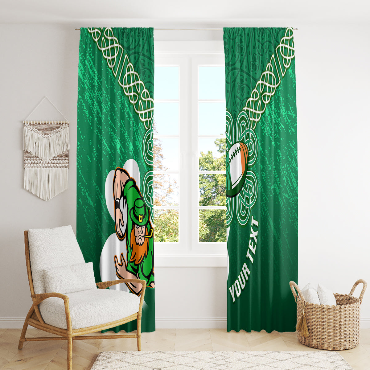 Custom Ireland Rugby Window Curtain 2024 Irish Shamrocks With Celtic Pattern - Wonder Print Shop
