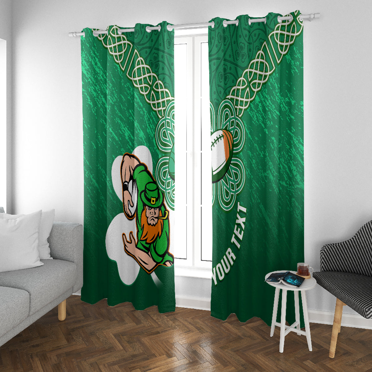 Custom Ireland Rugby Window Curtain 2024 Irish Shamrocks With Celtic Pattern - Wonder Print Shop