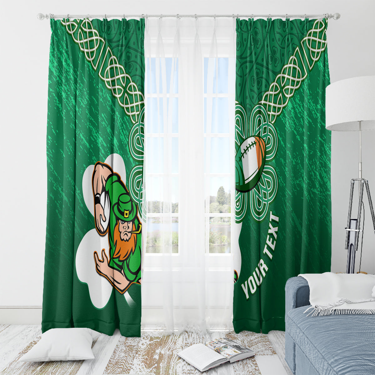 Custom Ireland Rugby Window Curtain 2024 Irish Shamrocks With Celtic Pattern - Wonder Print Shop