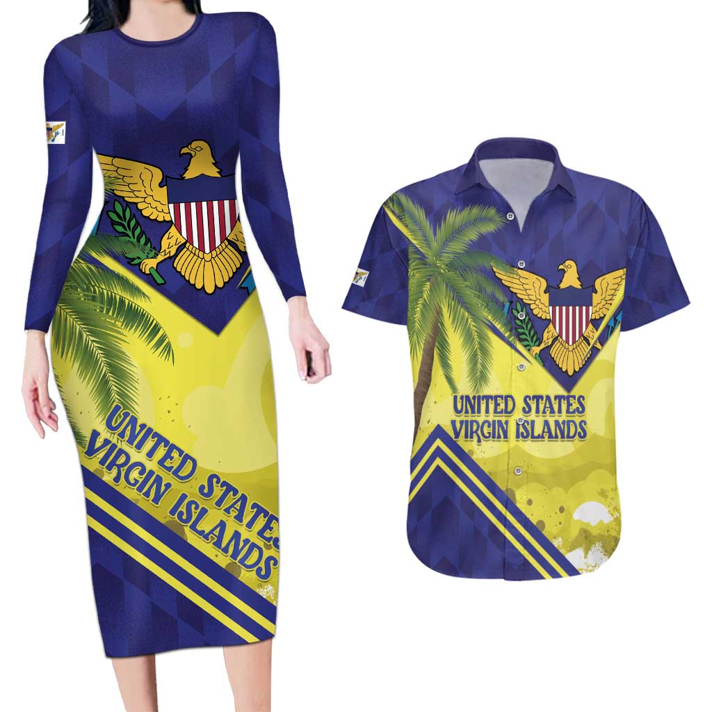 US Virgin Islands Couples Matching Long Sleeve Bodycon Dress and Hawaiian Shirt United in Pride and Hope