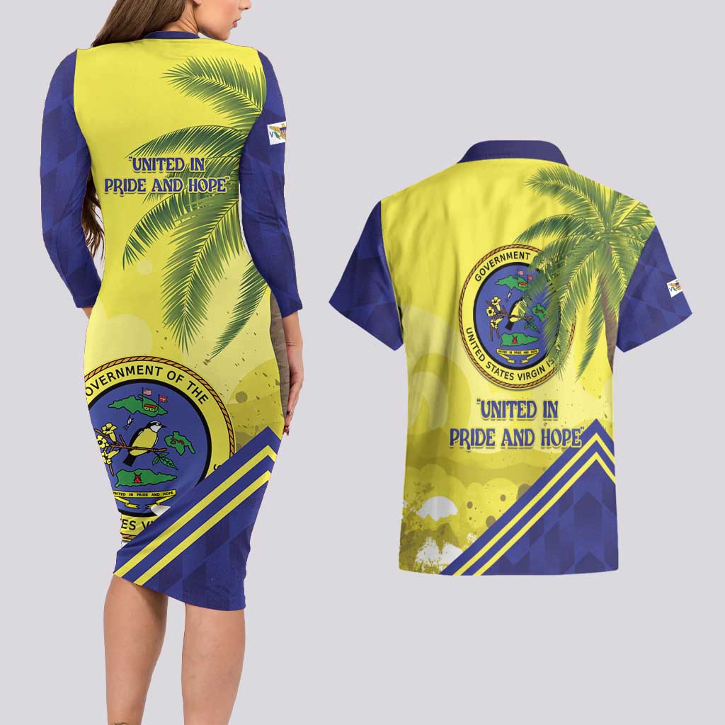 US Virgin Islands Couples Matching Long Sleeve Bodycon Dress and Hawaiian Shirt United in Pride and Hope