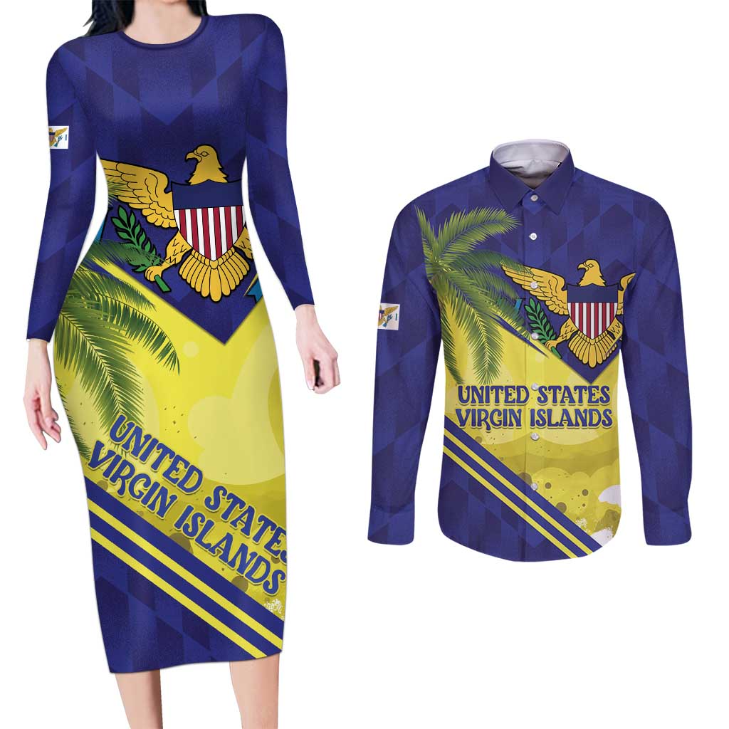 US Virgin Islands Couples Matching Long Sleeve Bodycon Dress and Long Sleeve Button Shirt United in Pride and Hope