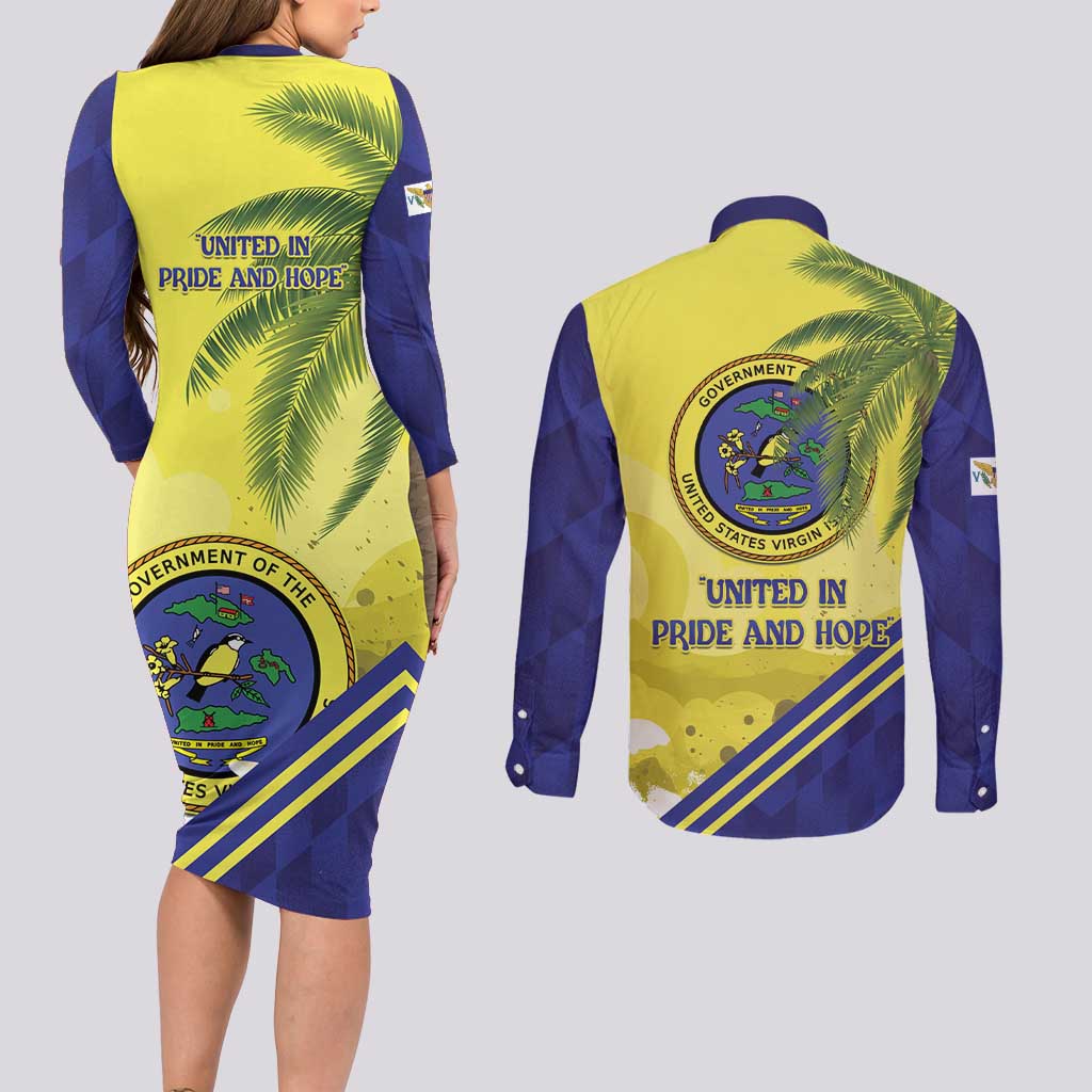 US Virgin Islands Couples Matching Long Sleeve Bodycon Dress and Long Sleeve Button Shirt United in Pride and Hope
