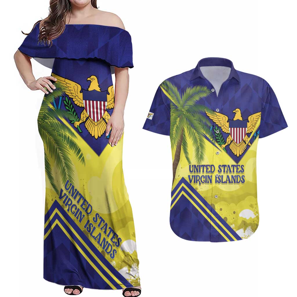 US Virgin Islands Couples Matching Off Shoulder Maxi Dress and Hawaiian Shirt United in Pride and Hope