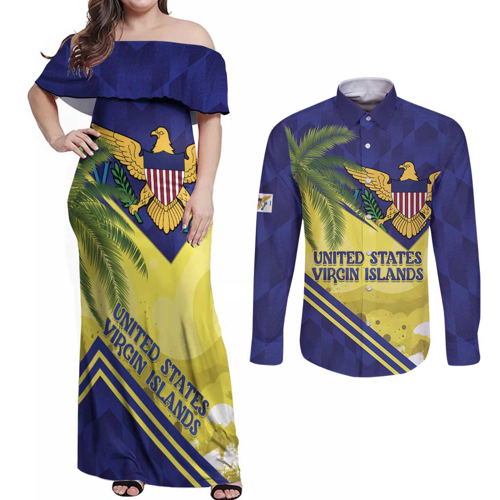 US Virgin Islands Couples Matching Off Shoulder Maxi Dress and Long Sleeve Button Shirt United in Pride and Hope