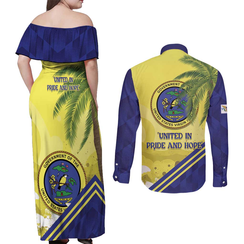 US Virgin Islands Couples Matching Off Shoulder Maxi Dress and Long Sleeve Button Shirt United in Pride and Hope