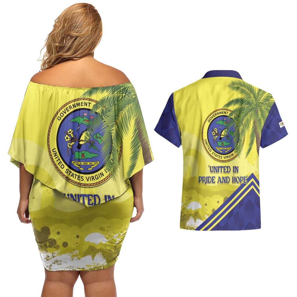 US Virgin Islands Couples Matching Off Shoulder Short Dress and Hawaiian Shirt United in Pride and Hope