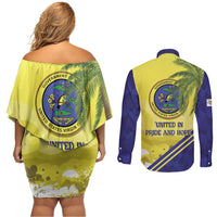 US Virgin Islands Couples Matching Off Shoulder Short Dress and Long Sleeve Button Shirt United in Pride and Hope