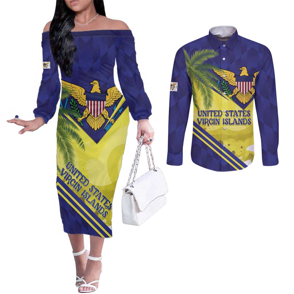 US Virgin Islands Couples Matching Off The Shoulder Long Sleeve Dress and Long Sleeve Button Shirt United in Pride and Hope