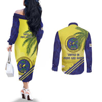 US Virgin Islands Couples Matching Off The Shoulder Long Sleeve Dress and Long Sleeve Button Shirt United in Pride and Hope