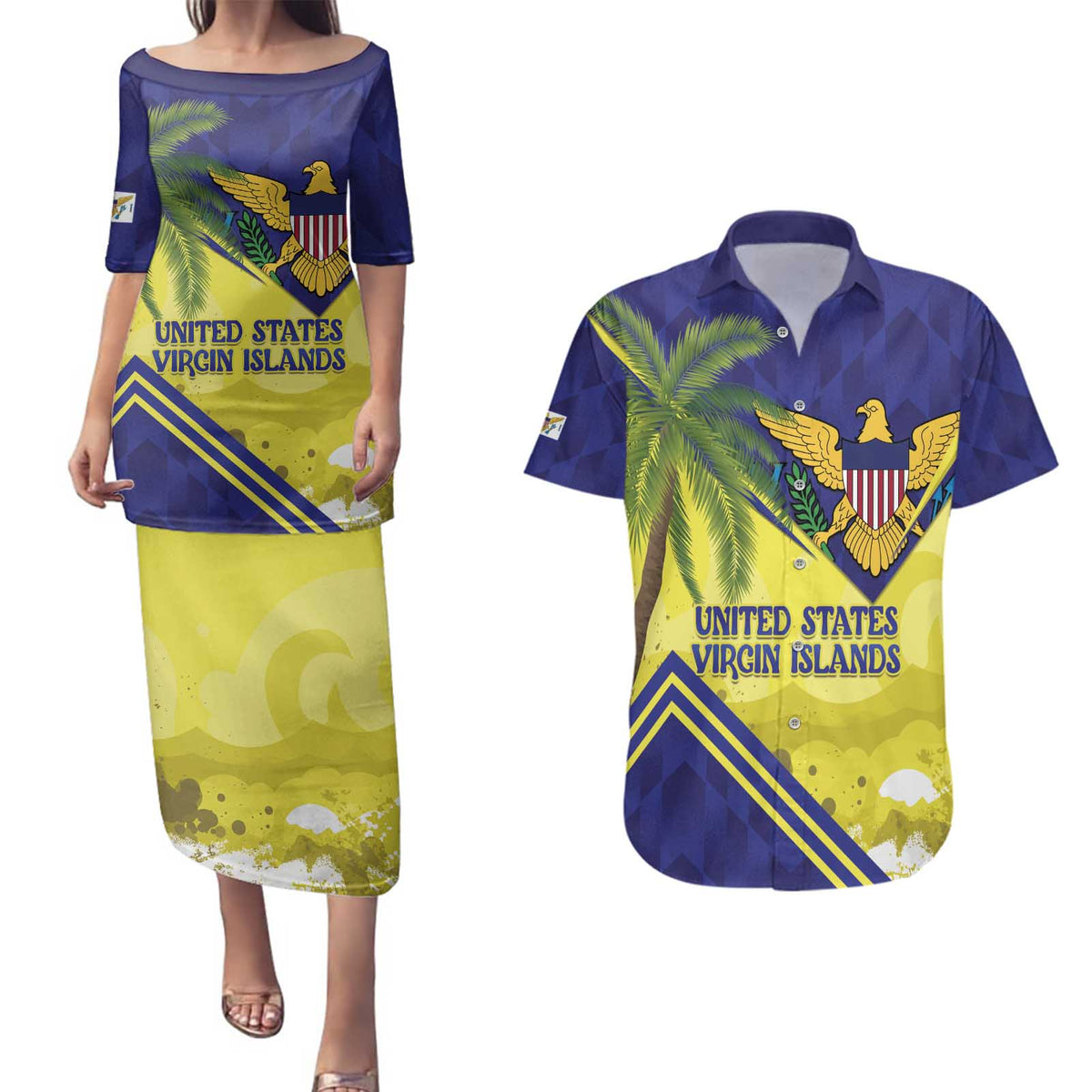 US Virgin Islands Couples Matching Puletasi and Hawaiian Shirt United in Pride and Hope