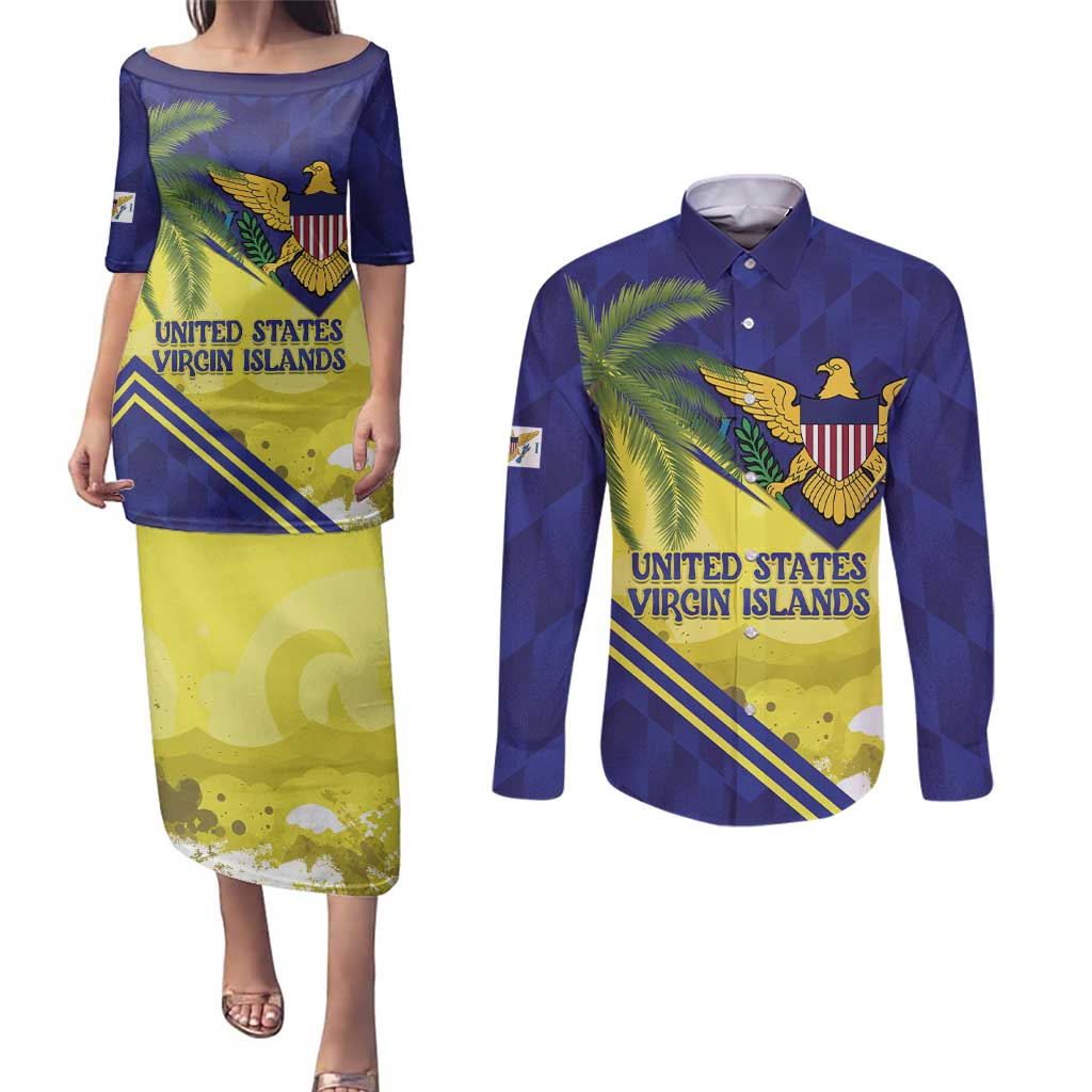 US Virgin Islands Couples Matching Puletasi and Long Sleeve Button Shirt United in Pride and Hope