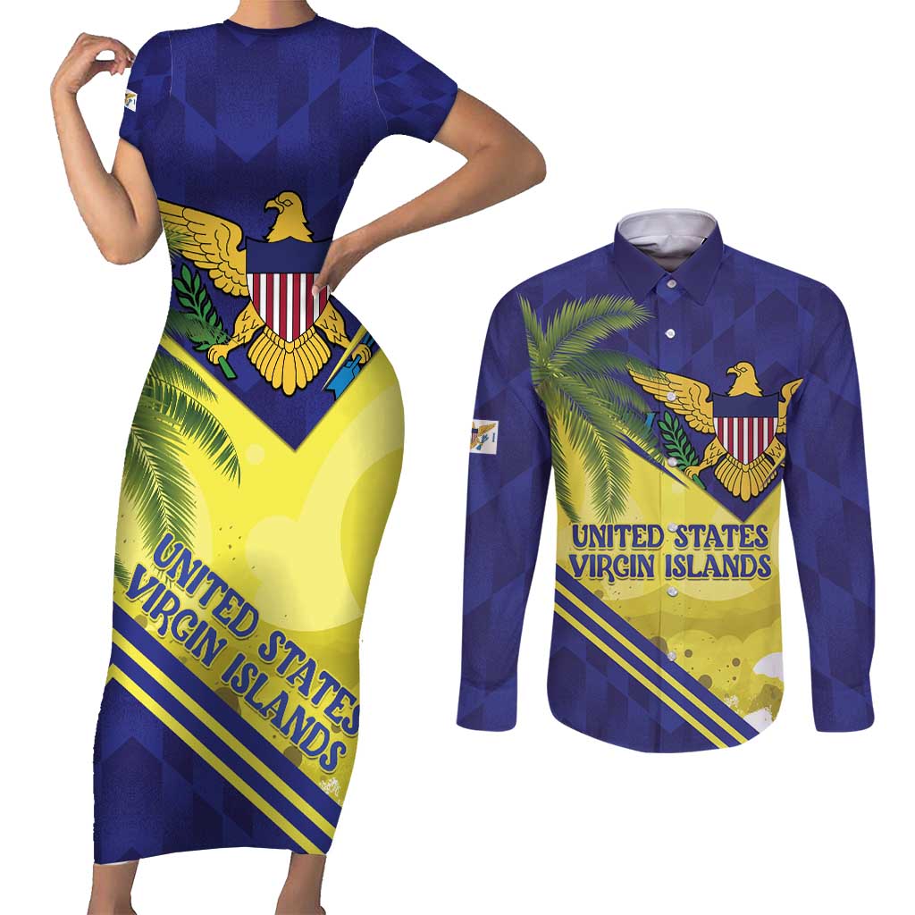 US Virgin Islands Couples Matching Short Sleeve Bodycon Dress and Long Sleeve Button Shirt United in Pride and Hope