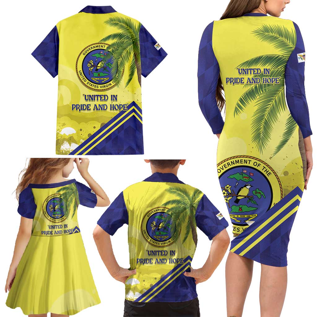 US Virgin Islands Family Matching Long Sleeve Bodycon Dress and Hawaiian Shirt United in Pride and Hope - Wonder Print Shop