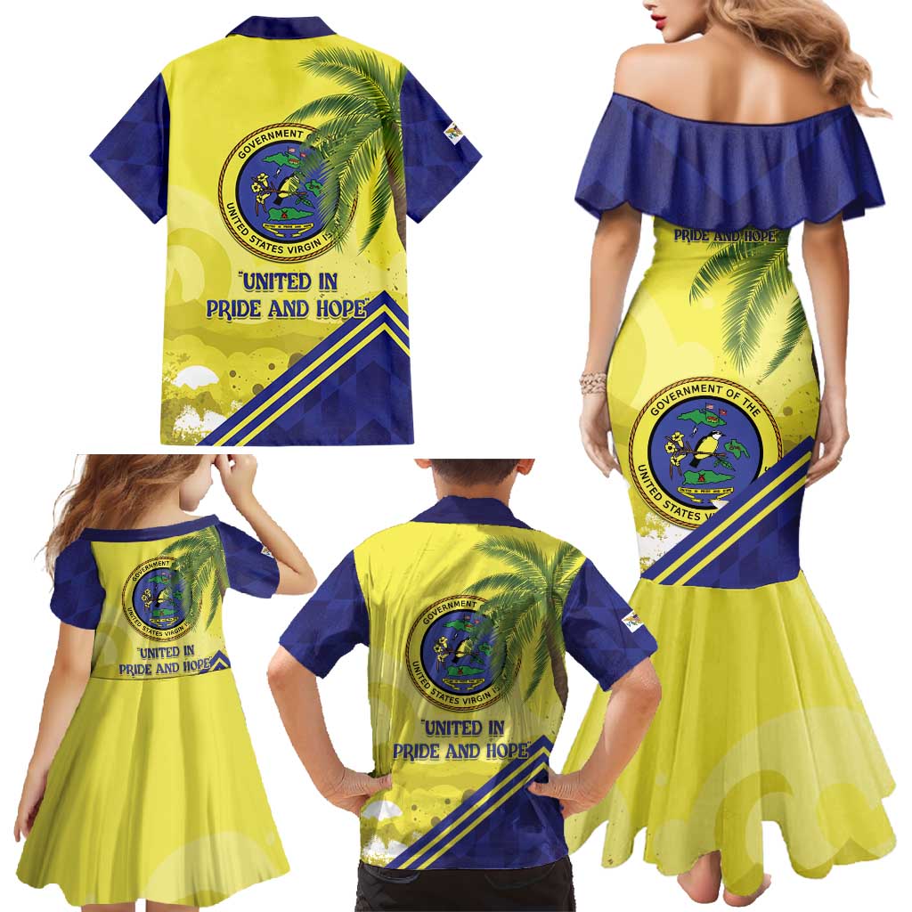 US Virgin Islands Family Matching Mermaid Dress and Hawaiian Shirt United in Pride and Hope - Wonder Print Shop