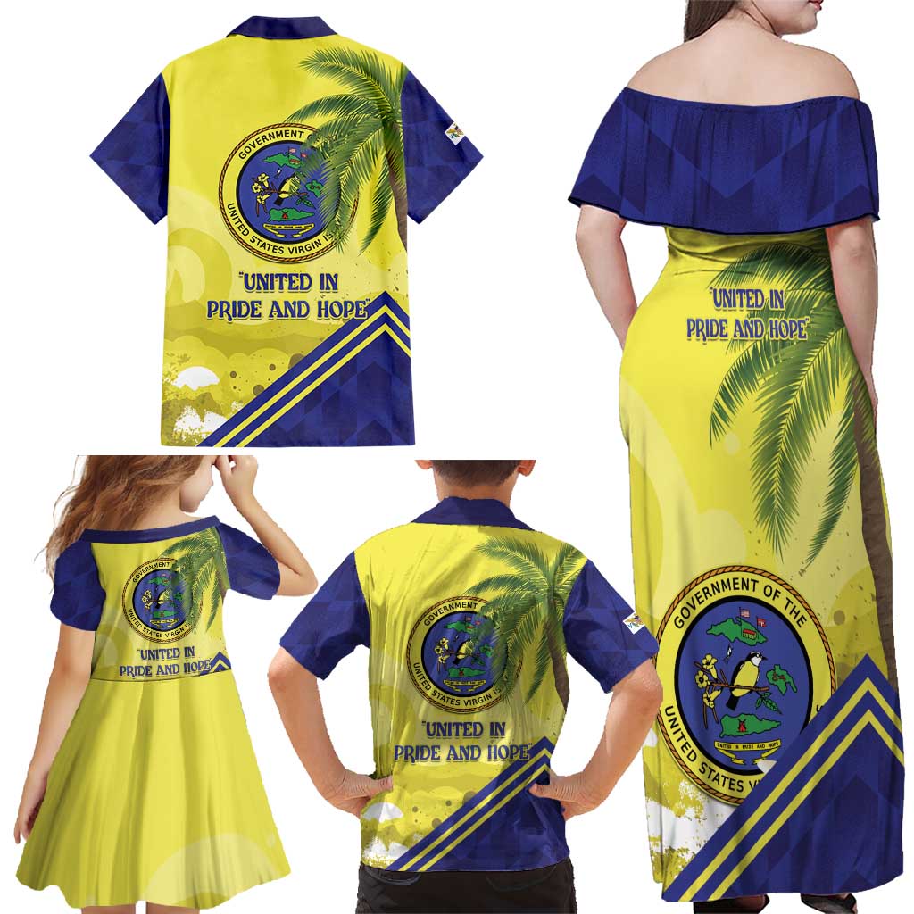 US Virgin Islands Family Matching Off Shoulder Maxi Dress and Hawaiian Shirt United in Pride and Hope - Wonder Print Shop