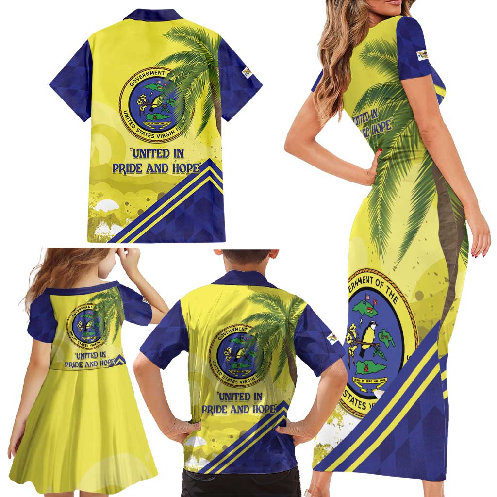 US Virgin Islands Family Matching Short Sleeve Bodycon Dress and Hawaiian Shirt United in Pride and Hope - Wonder Print Shop
