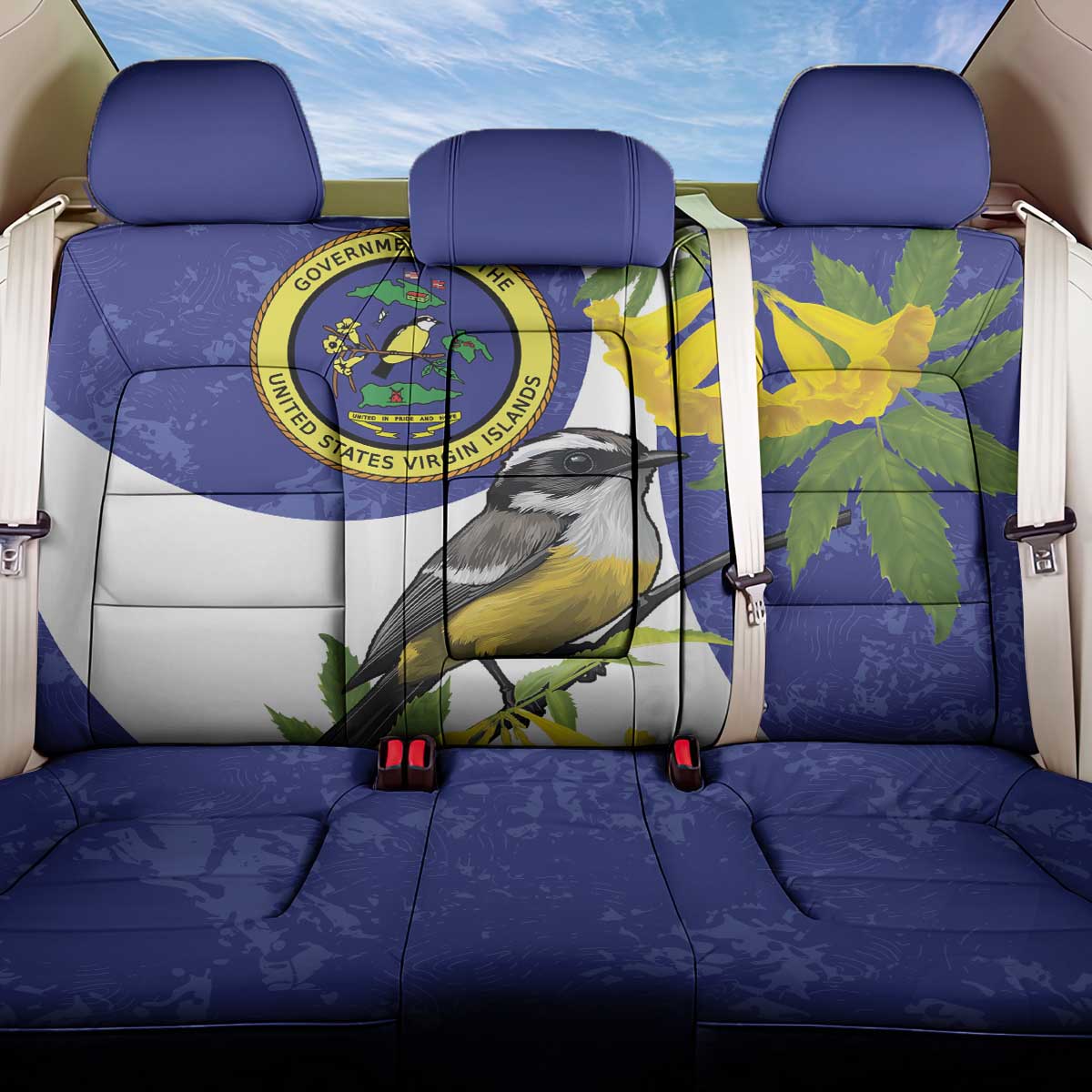 US Virgin Islands Back Car Seat Cover Bananaquit Bird Mix Ginger Thomas Flower - Wonder Print Shop