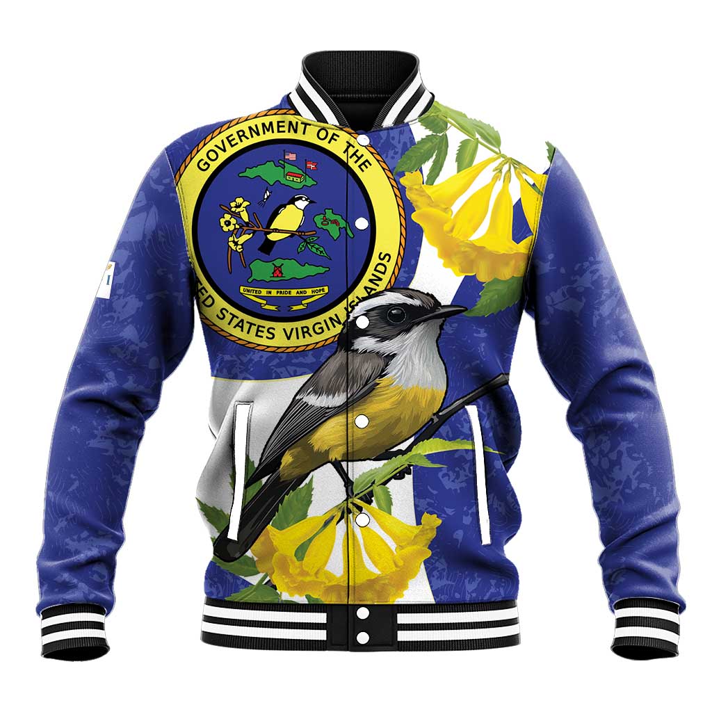 US Virgin Islands Baseball Jacket Bananaquit Bird Mix Ginger Thomas Flower - Wonder Print Shop