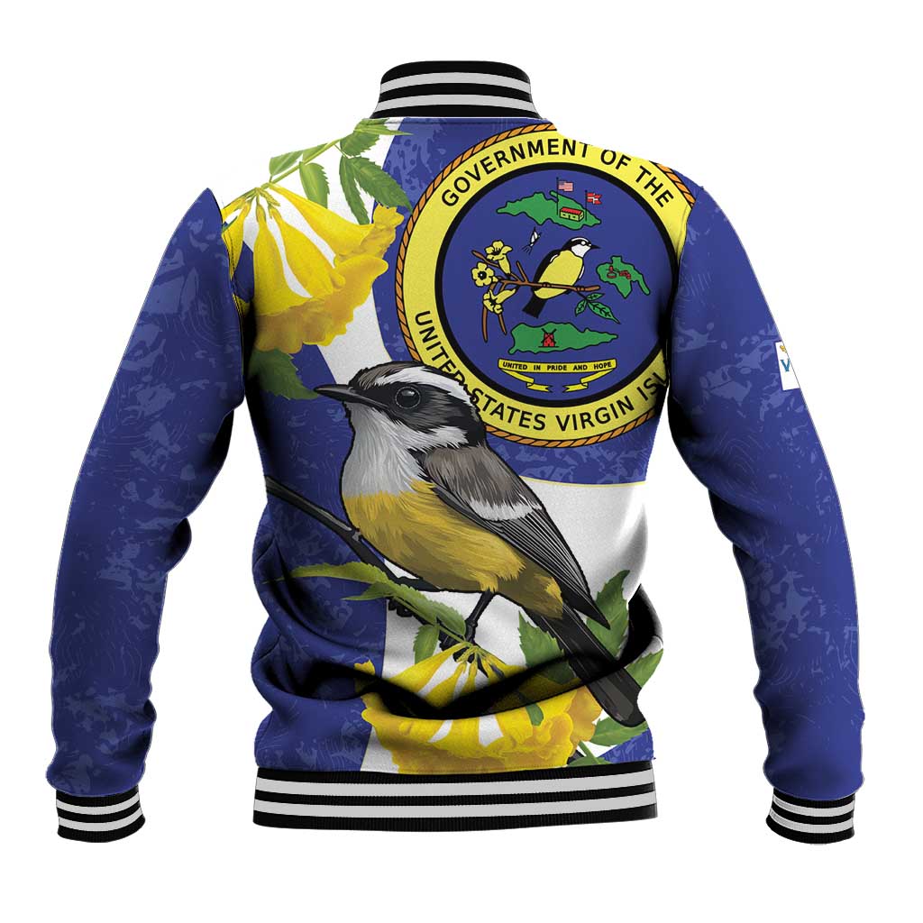 US Virgin Islands Baseball Jacket Bananaquit Bird Mix Ginger Thomas Flower - Wonder Print Shop