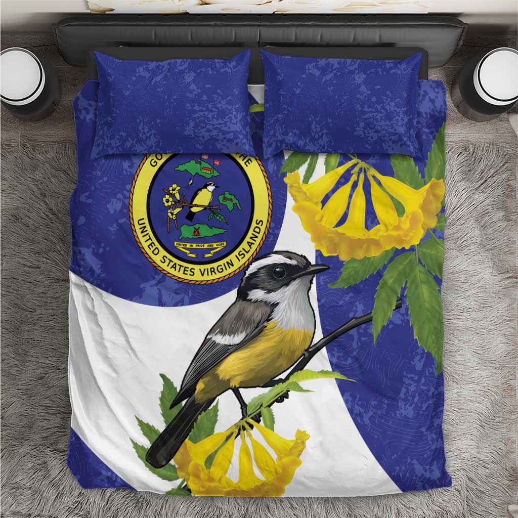 US Virgin Islands Bedding Set Bananaquit Bird Mix Ginger Thomas Flower - Wonder Print Shop