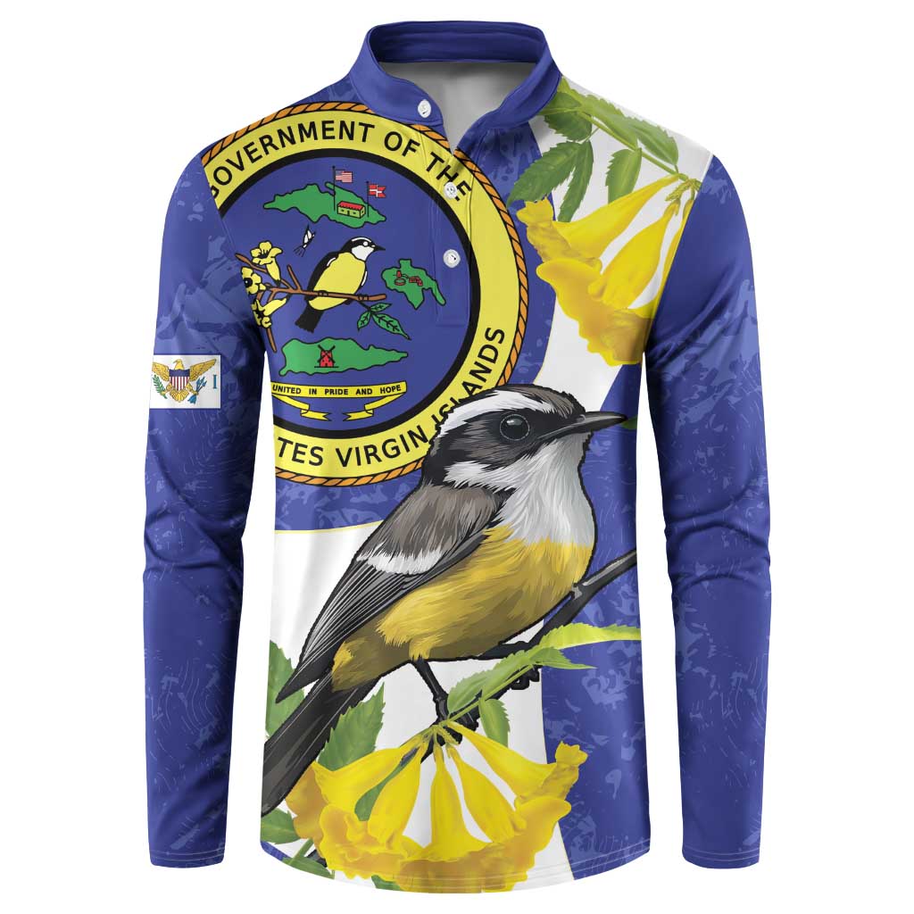 US Virgin Islands Button Sweatshirt Bananaquit Bird Mix Ginger Thomas Flower - Wonder Print Shop