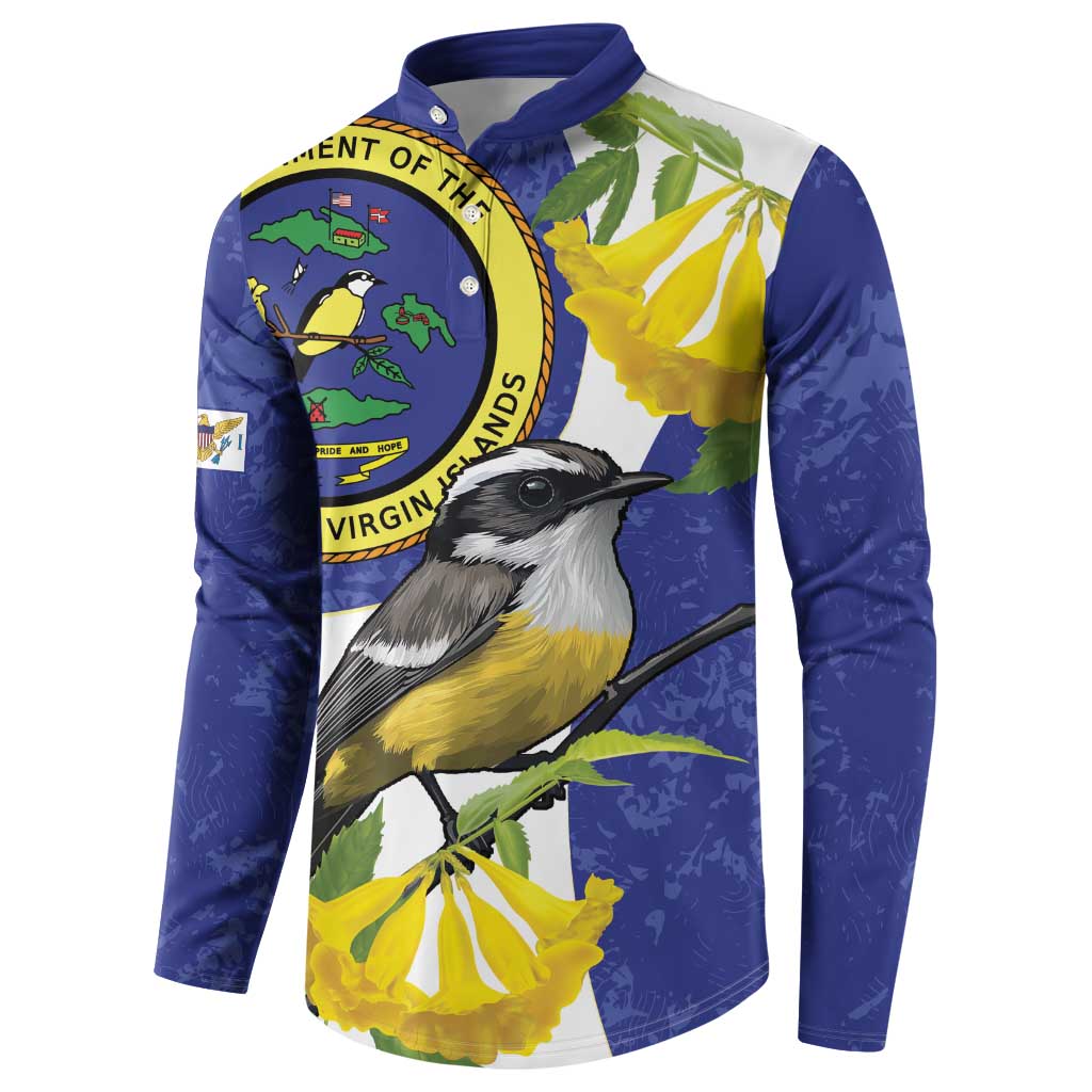 US Virgin Islands Button Sweatshirt Bananaquit Bird Mix Ginger Thomas Flower - Wonder Print Shop